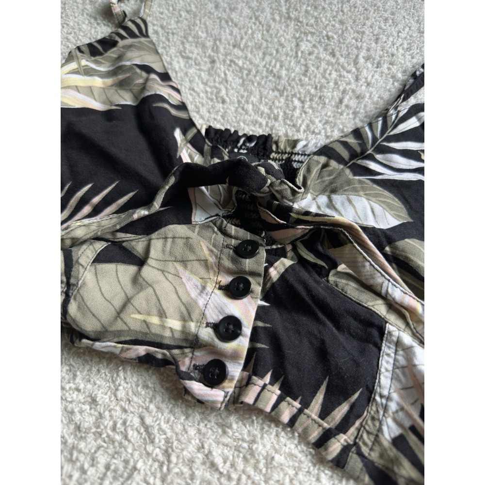 Volcom Floral Halter Crop Top Women's Size 10 Black Pink Cream Boho Y2K Casual - Picture 2 of 5